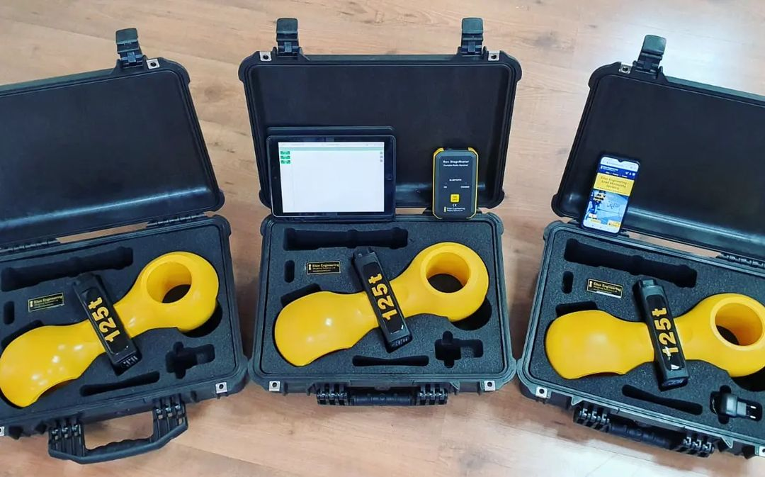 3 125-ton Eilon load cells shown in their open cases and ready for shipment